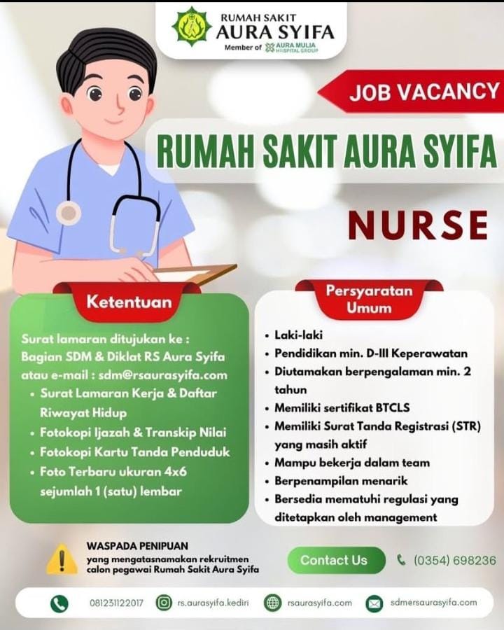 Lowongan Lowongan Kerja Perawat (Nurse) – Rumah Sakit Aura Syifa Kediri di RS Aura Syifa