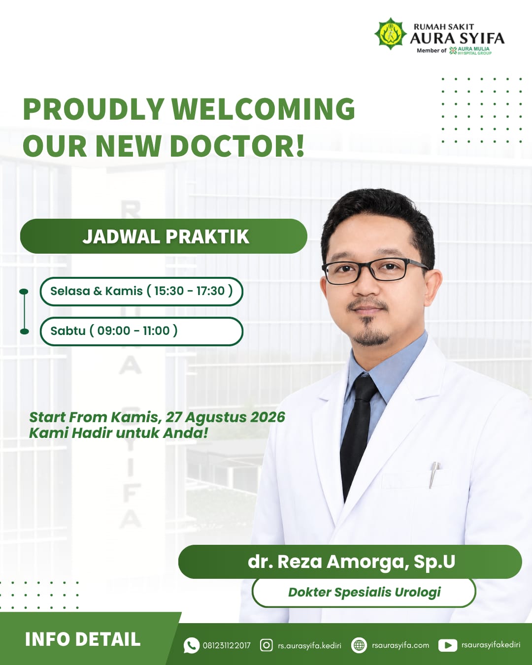 dr. Reza Amorga, Sp.U Bergabung dengan RS Aura Syifa, Layanan Urologi Kini Tersedia