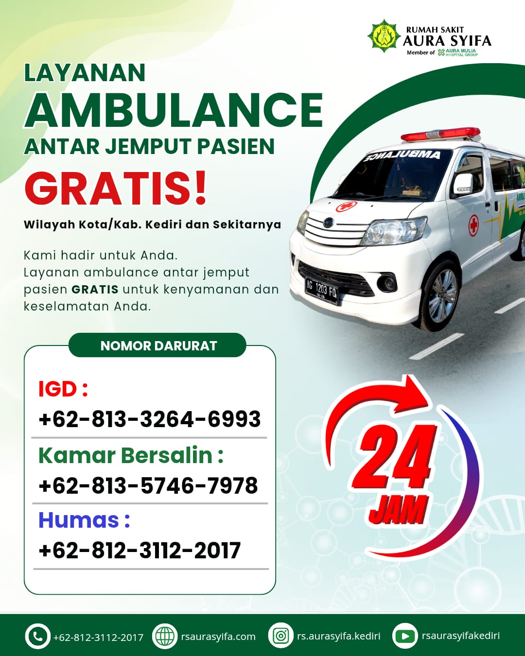 Layanan Ambulance Antar Jemput Pasien Gratis RS Aura Syifa Kediri 24 Jam